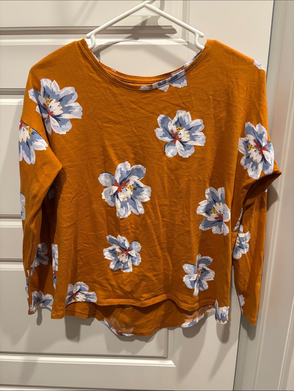 Girls XL Old Navy Rust Floral Long-Sleeve Tee with Blue Flowers